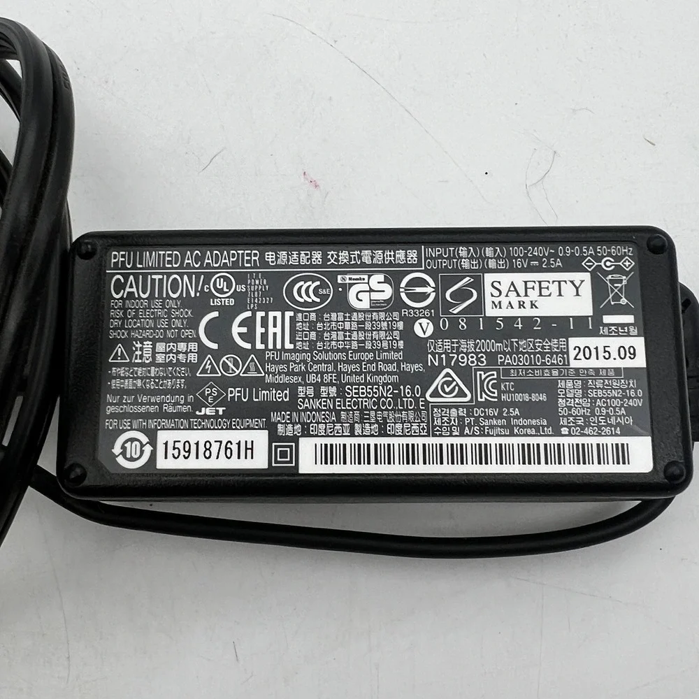 PFU Limited AC Adapter SEB55N2-16.0 Fujitsu Scanner Power Supply 16V 2.5A Black
